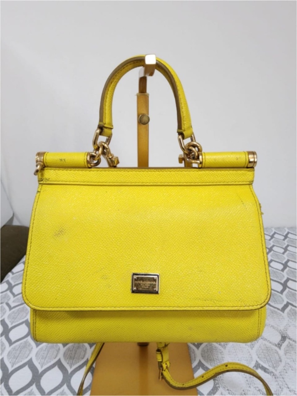 Authentic DOLCE & GABBANA Dauphine Small Miss Sicily Satchel Bag Yellow